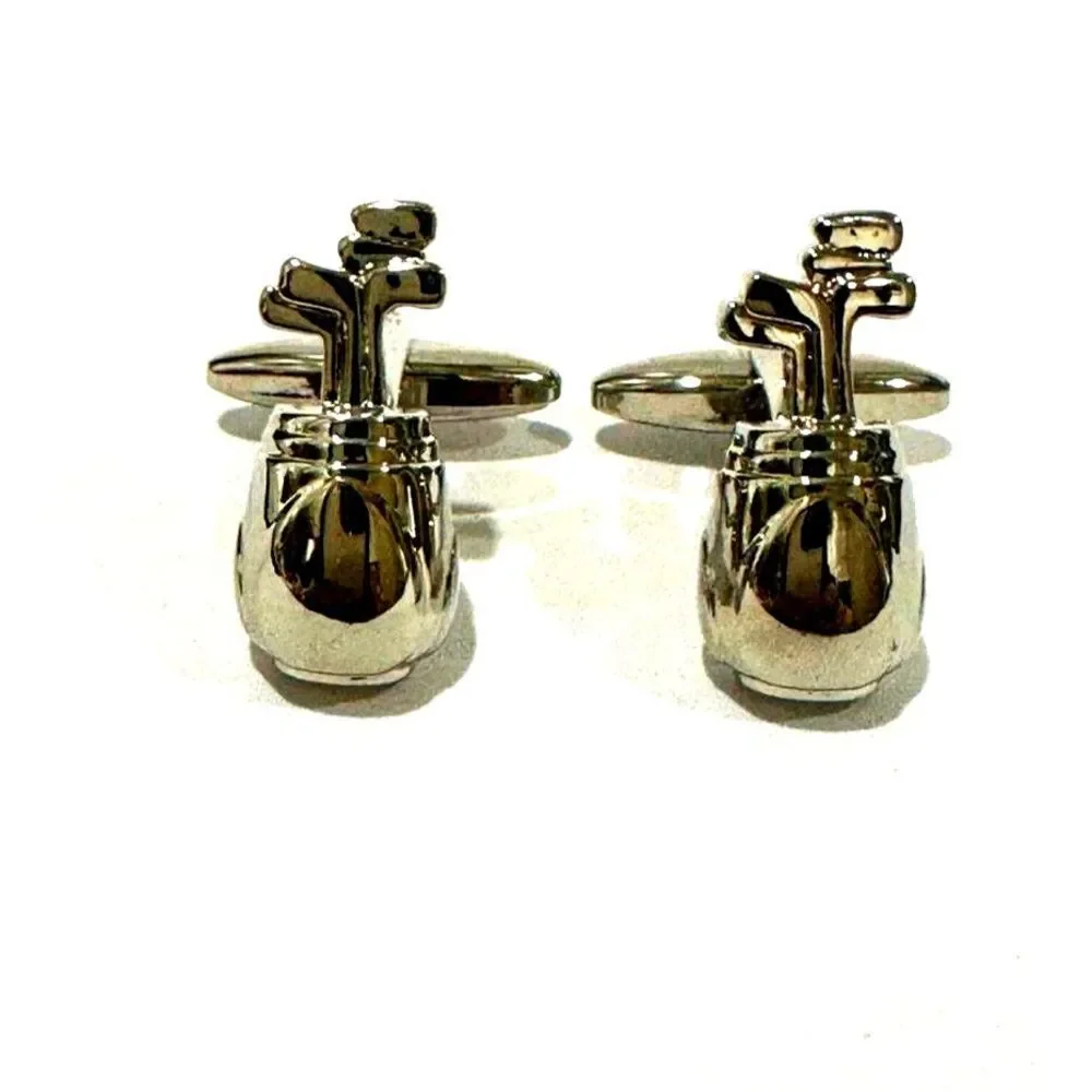 Polished Silver-Tone Golf Bag Cufflinks